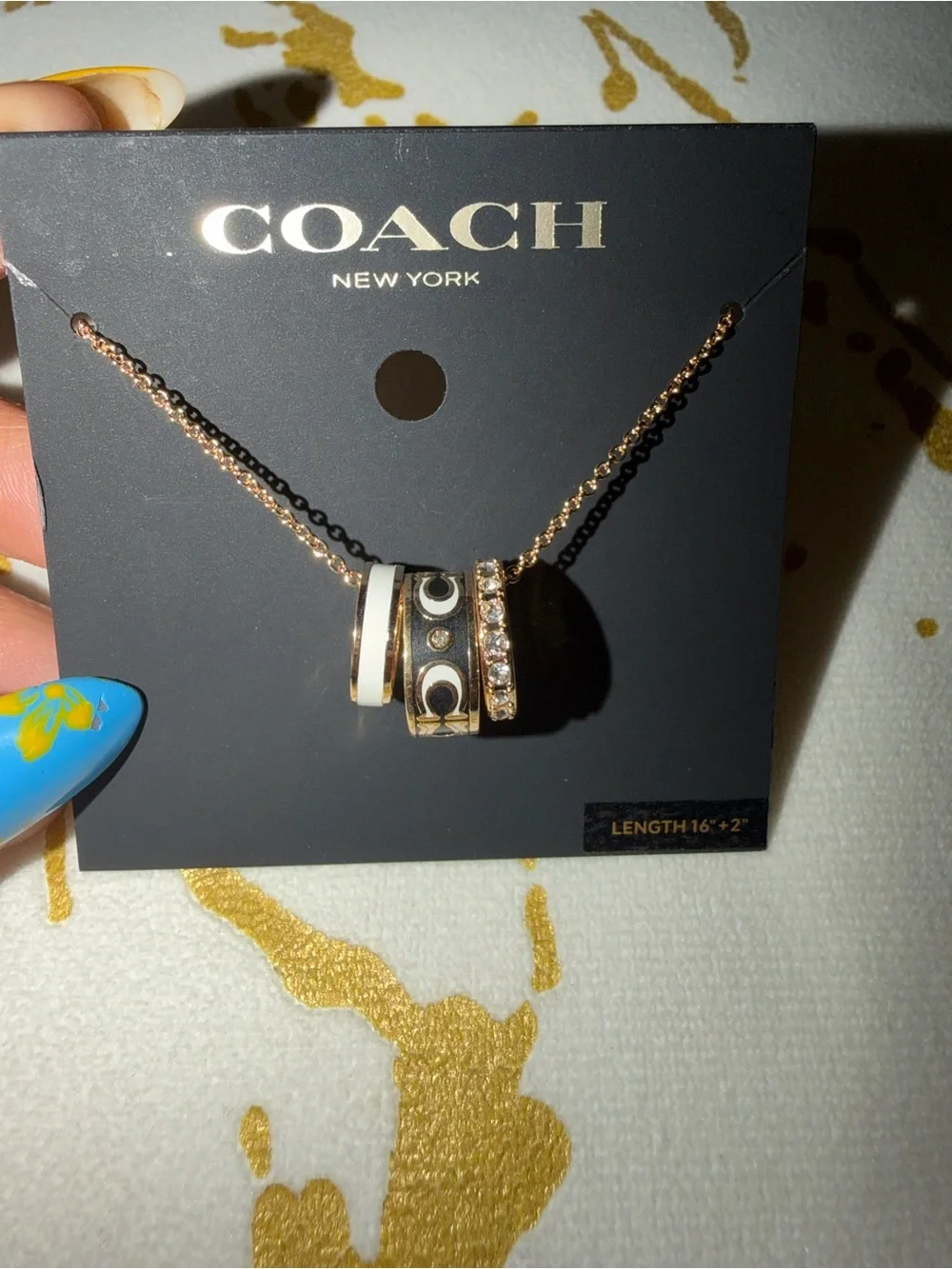 Coach Faux-Stone Signature C Enamel Rondelle Necklace
